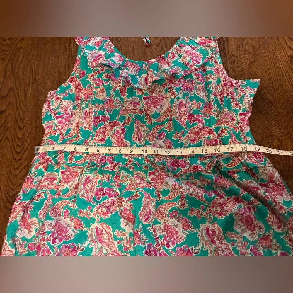 J. Crew	Floral Ruffle Tiered Pink and Green Midi Dress - Size 20